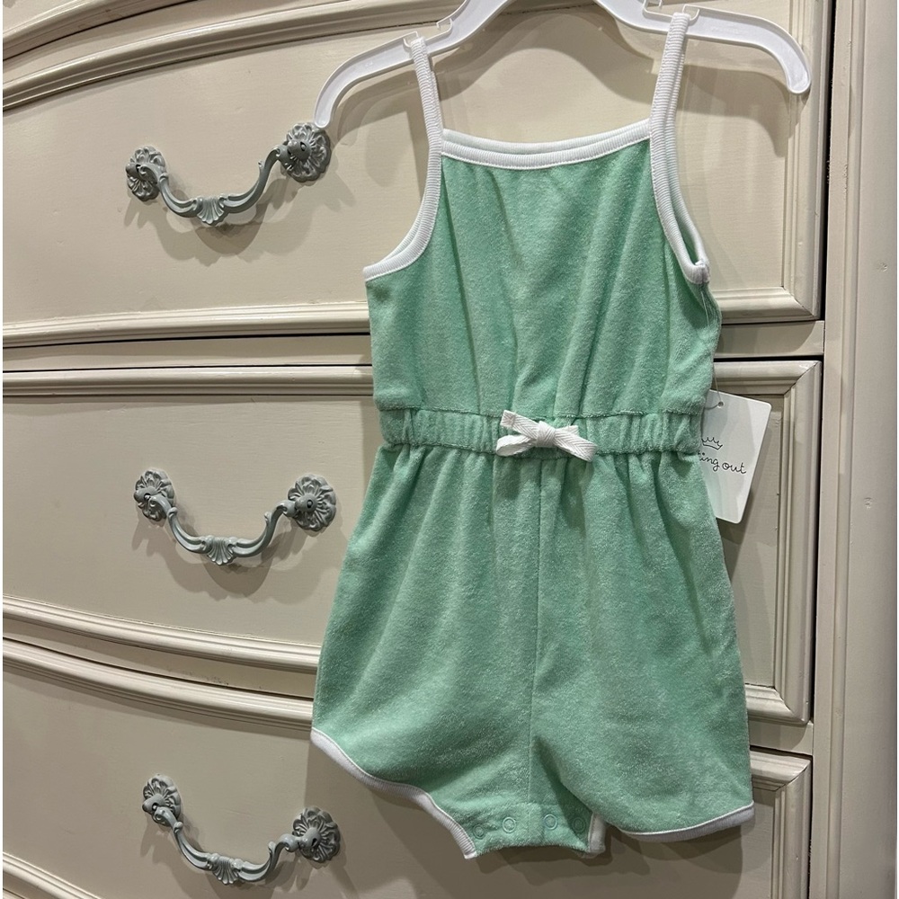 Starting Out Sleeveless Drawstring Waist Terry Romper
